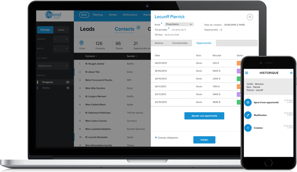 logiciel gestion opportunités contacts